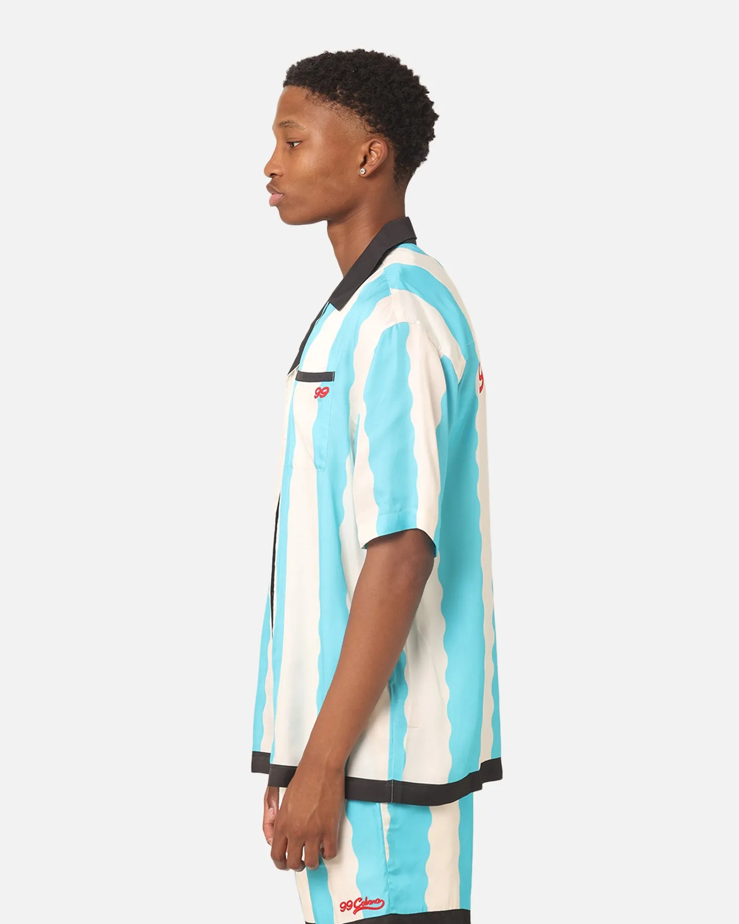 99 Cabana Bowling Short Sleeve Button Up Shirt Light Blue/Off White