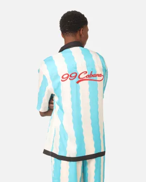 99 Cabana Bowling Short Sleeve Button Up Shirt Light Blue/Off White