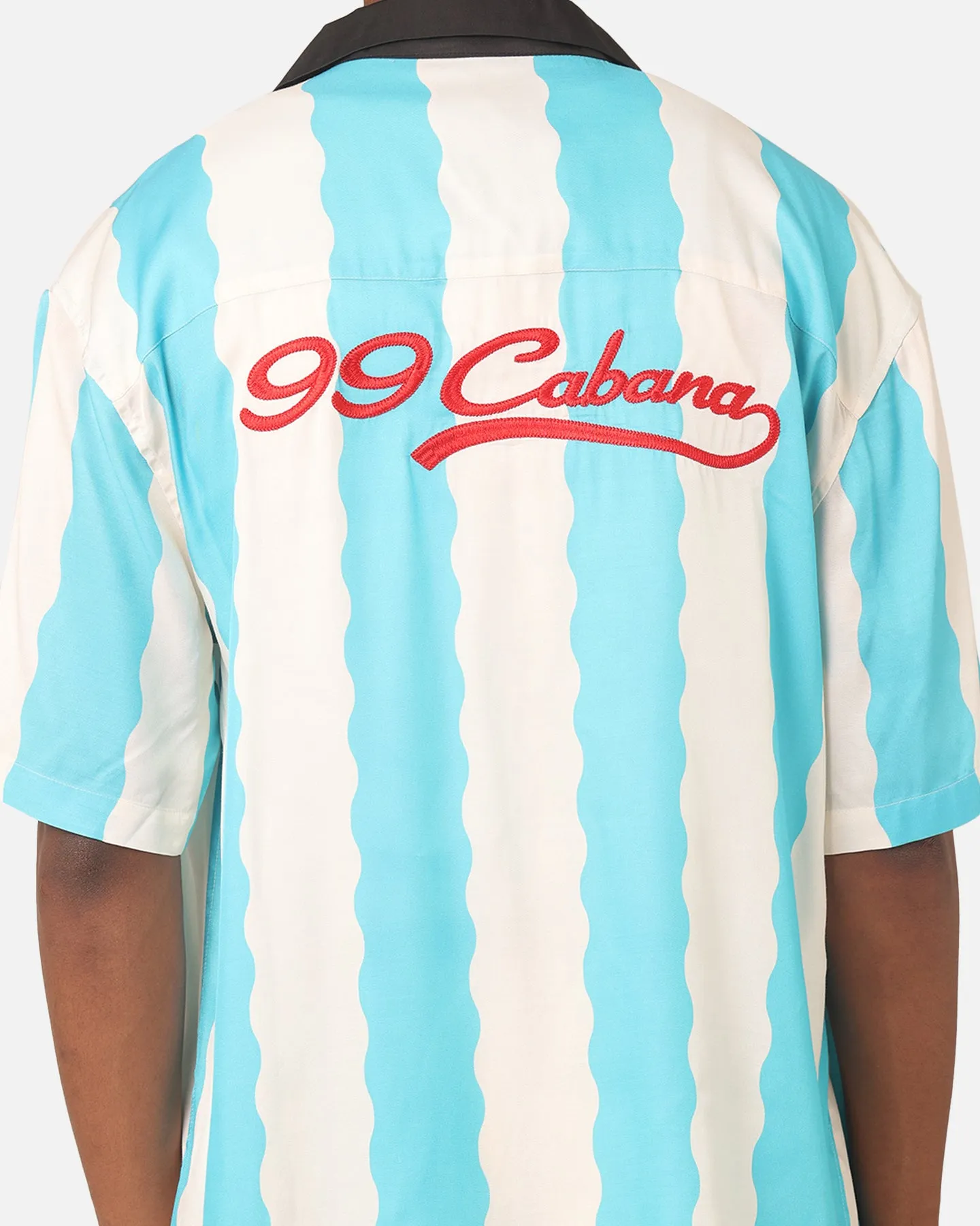 99 Cabana Bowling Short Sleeve Button Up Shirt Light Blue/Off White