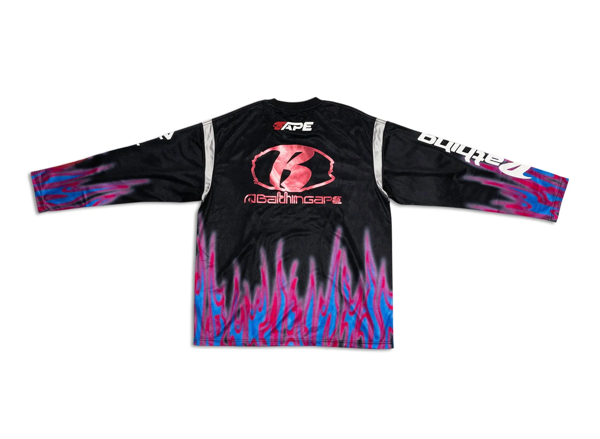 A Bathing Ape Flame Pattern Relax Fit Football Jersey in Black xld