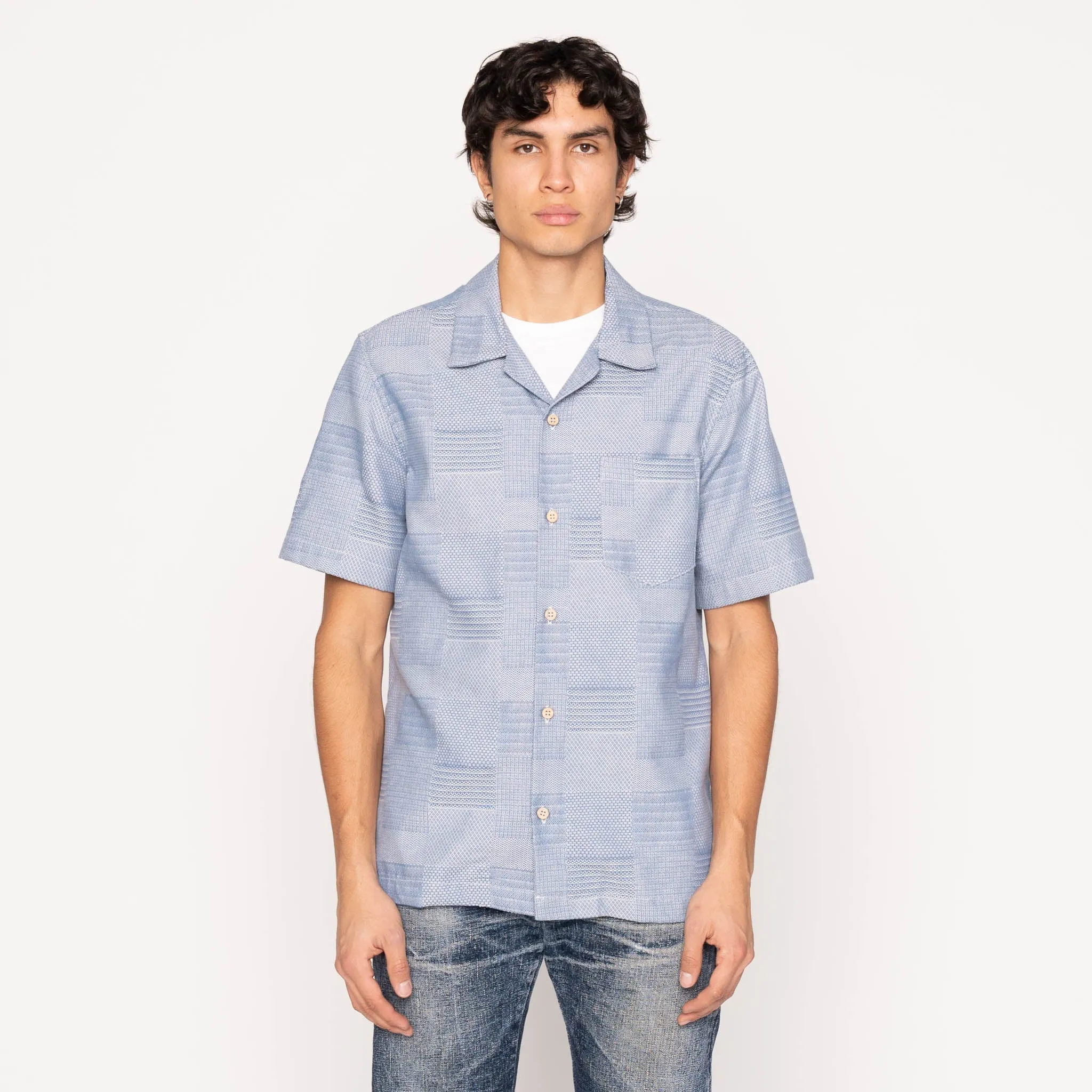 Aloha Shirt - Dobby Patchwork - Pale Blue
