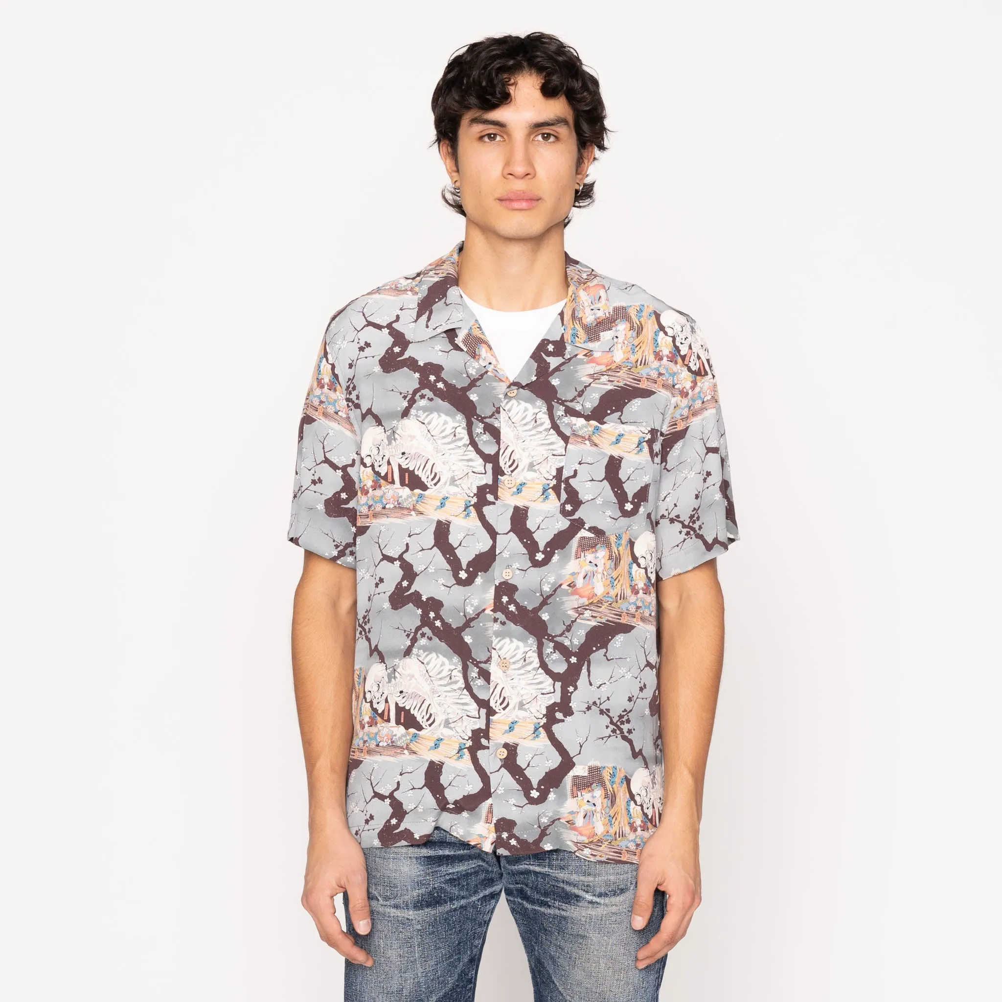 Aloha Shirt -  Skeletons  -  Pale  Blue