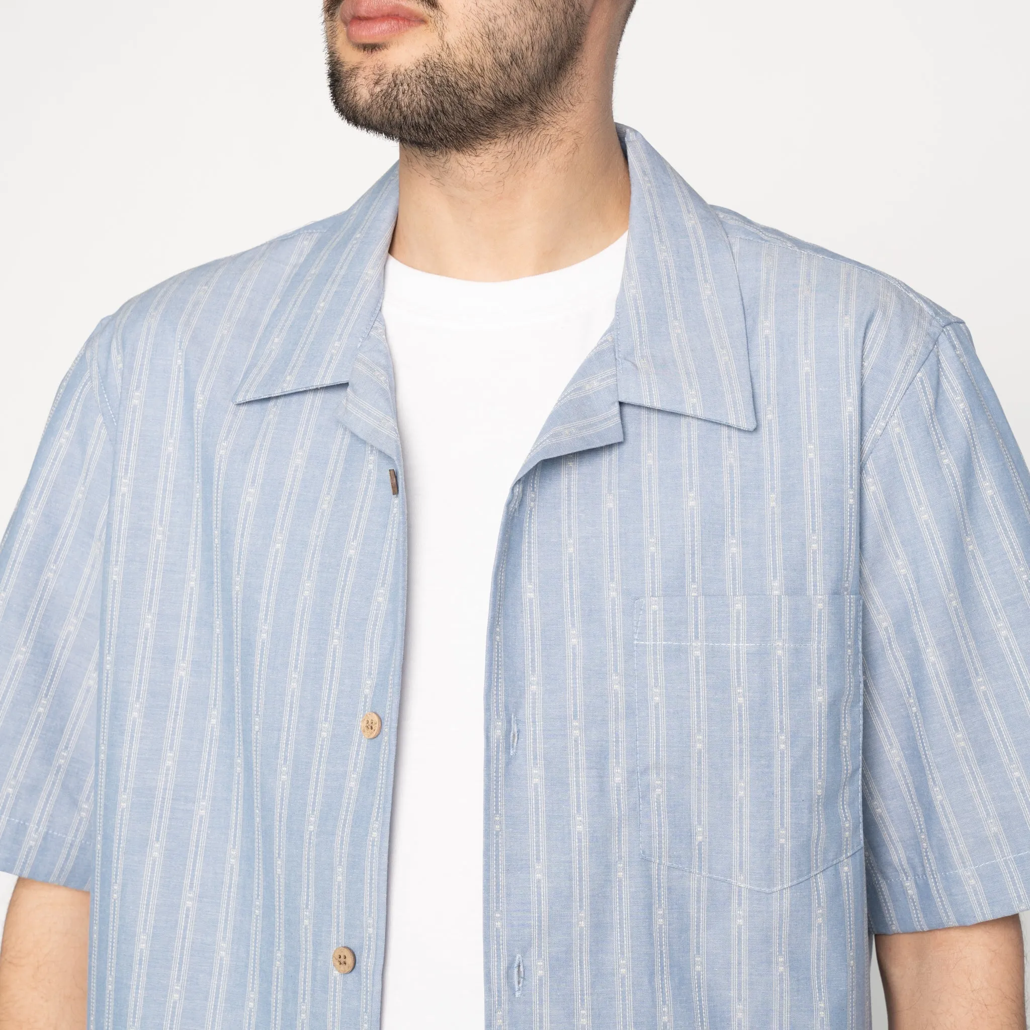 Aloha Shirt - Vintage Dobby Stripes - Pale Blue