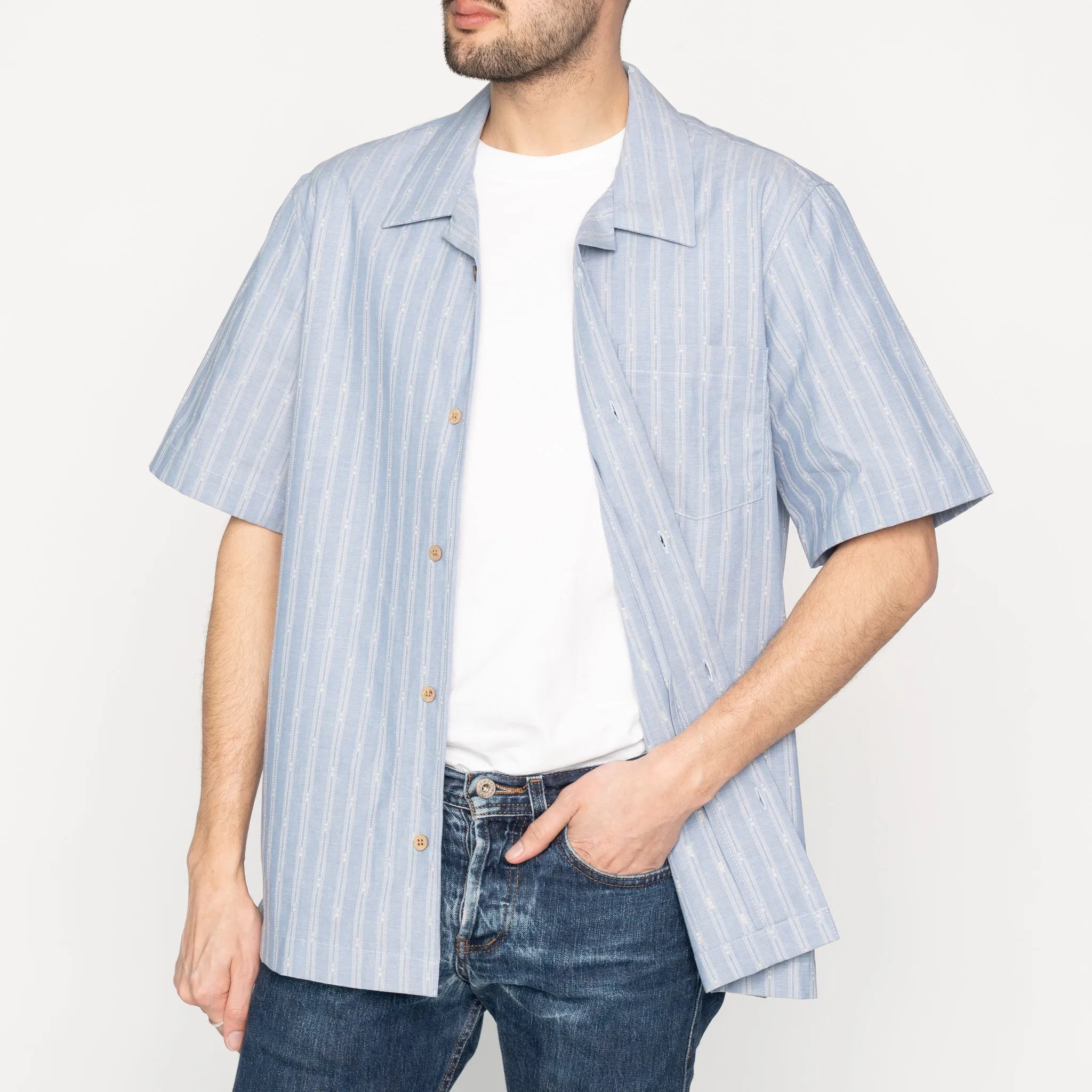 Aloha Shirt - Vintage Dobby Stripes - Pale Blue