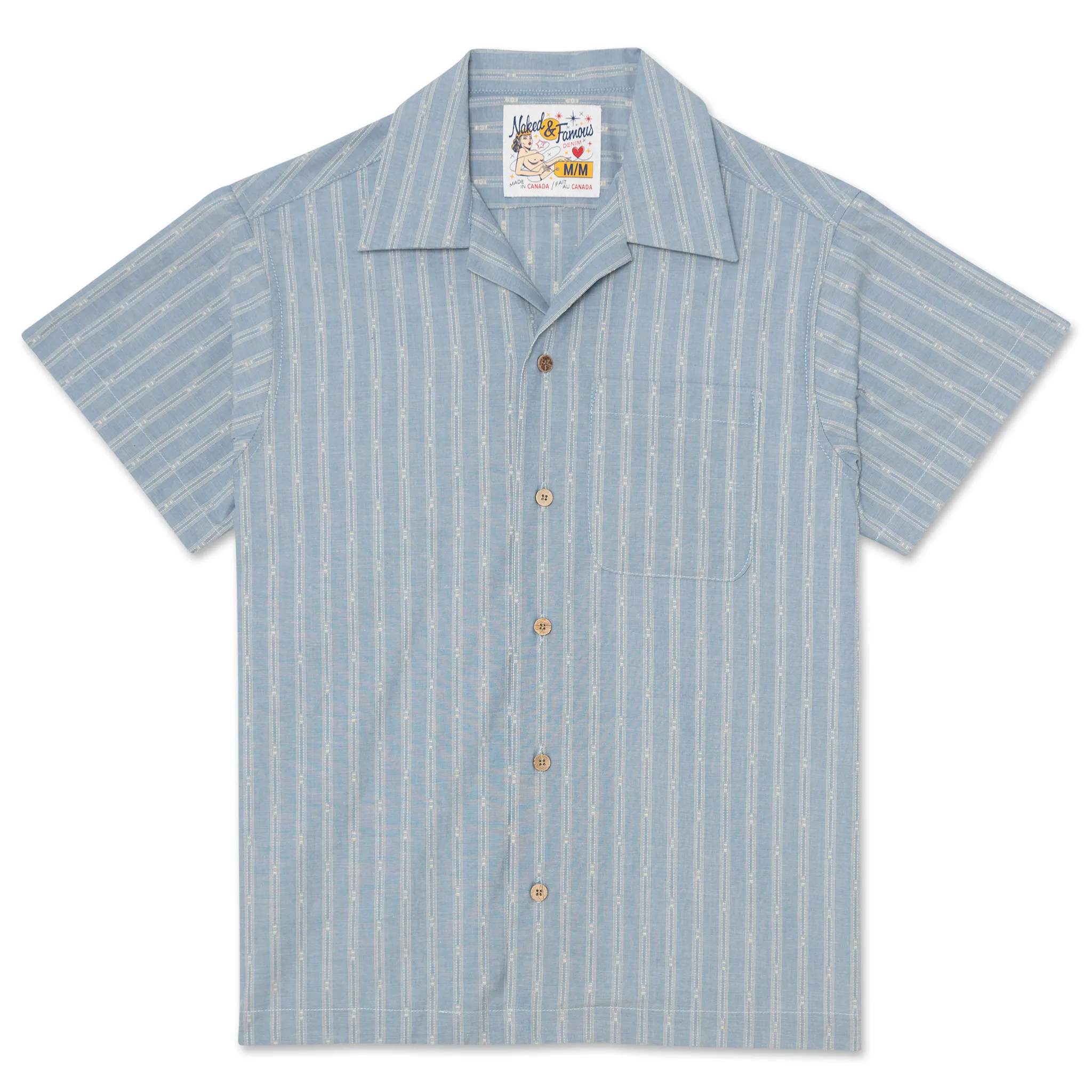 Aloha Shirt - Vintage Dobby Stripes - Pale Blue