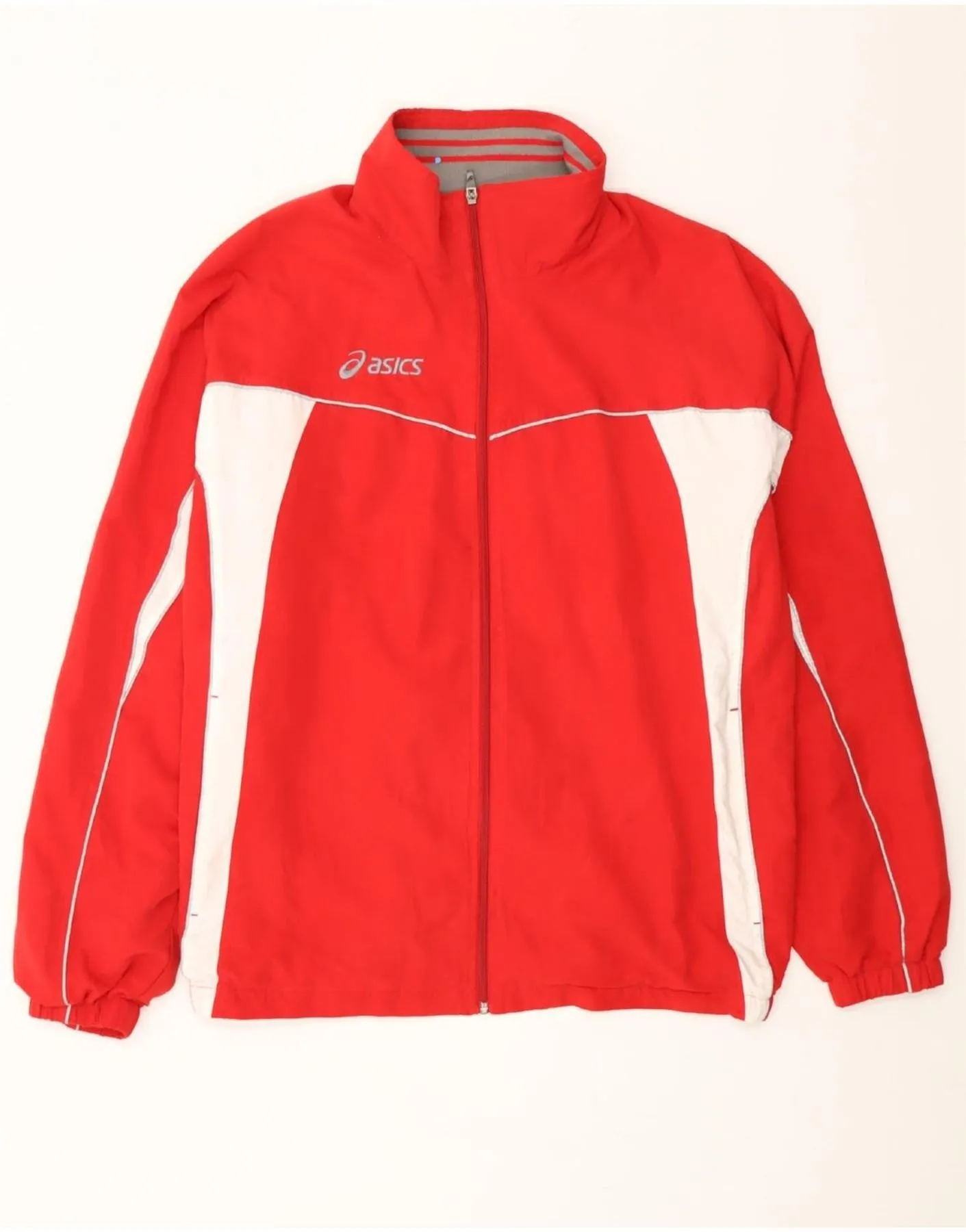 ASICS Mens Tracksuit Top Jacket 2XL Red Colourblock Polyester