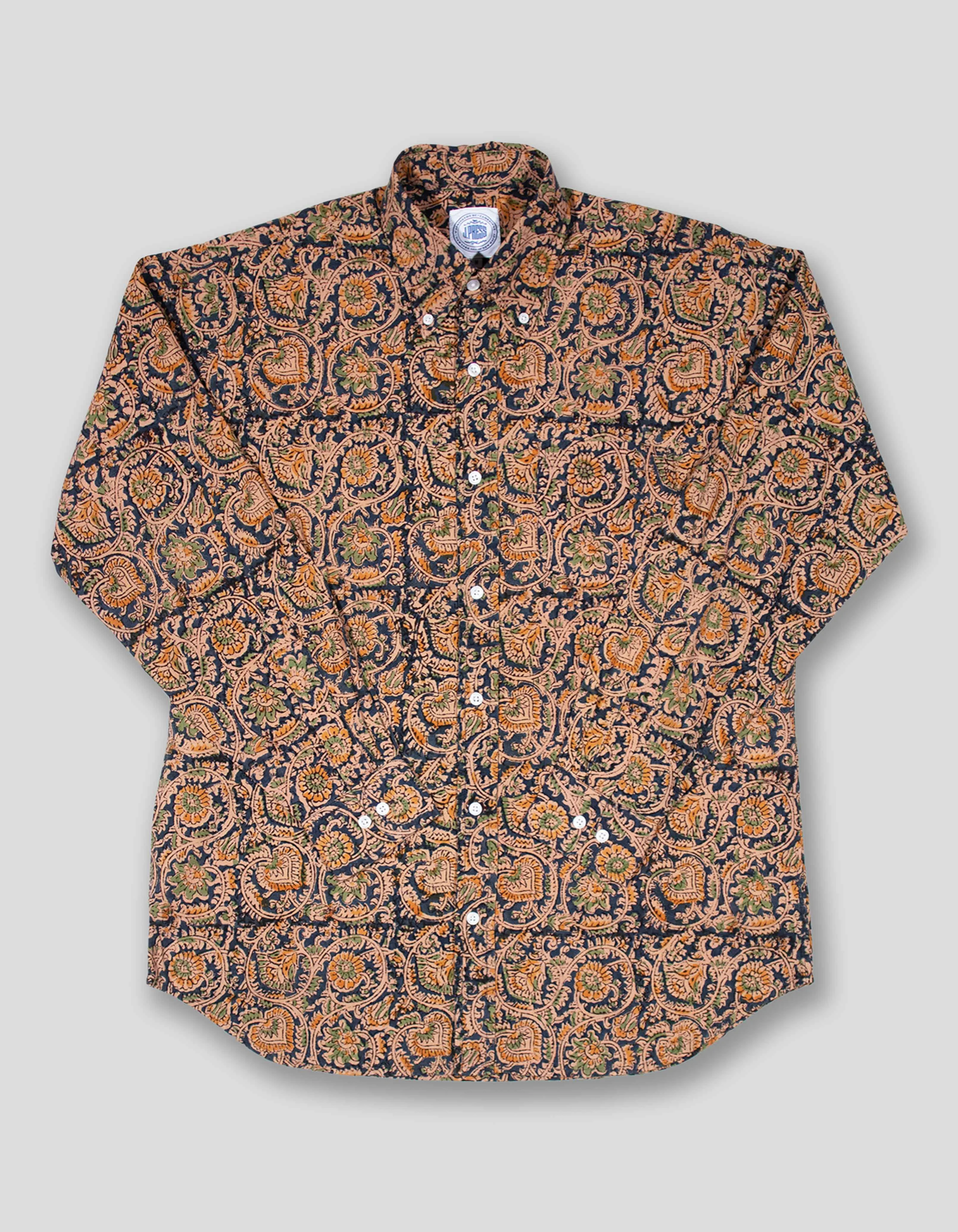 BATIK LONG SLEEVE SHIRT - NAVY/BROWN