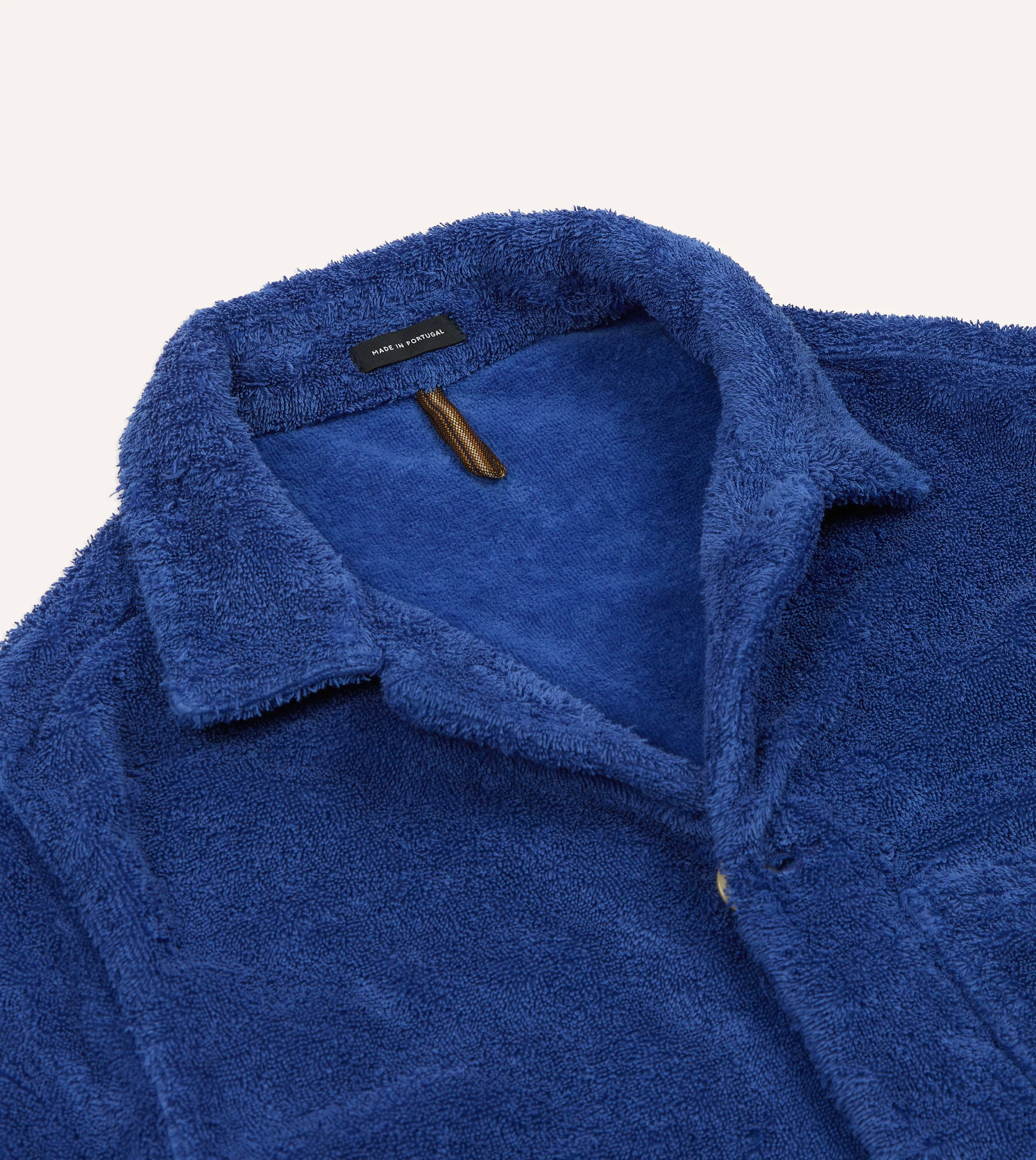 Blue Cotton Terry Towelling Short Sleeve Safari Shirt