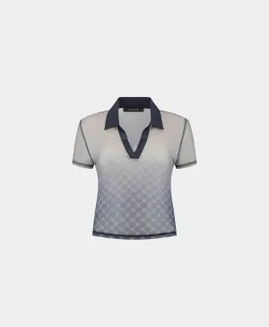 Blue Mesh Monogram Polo