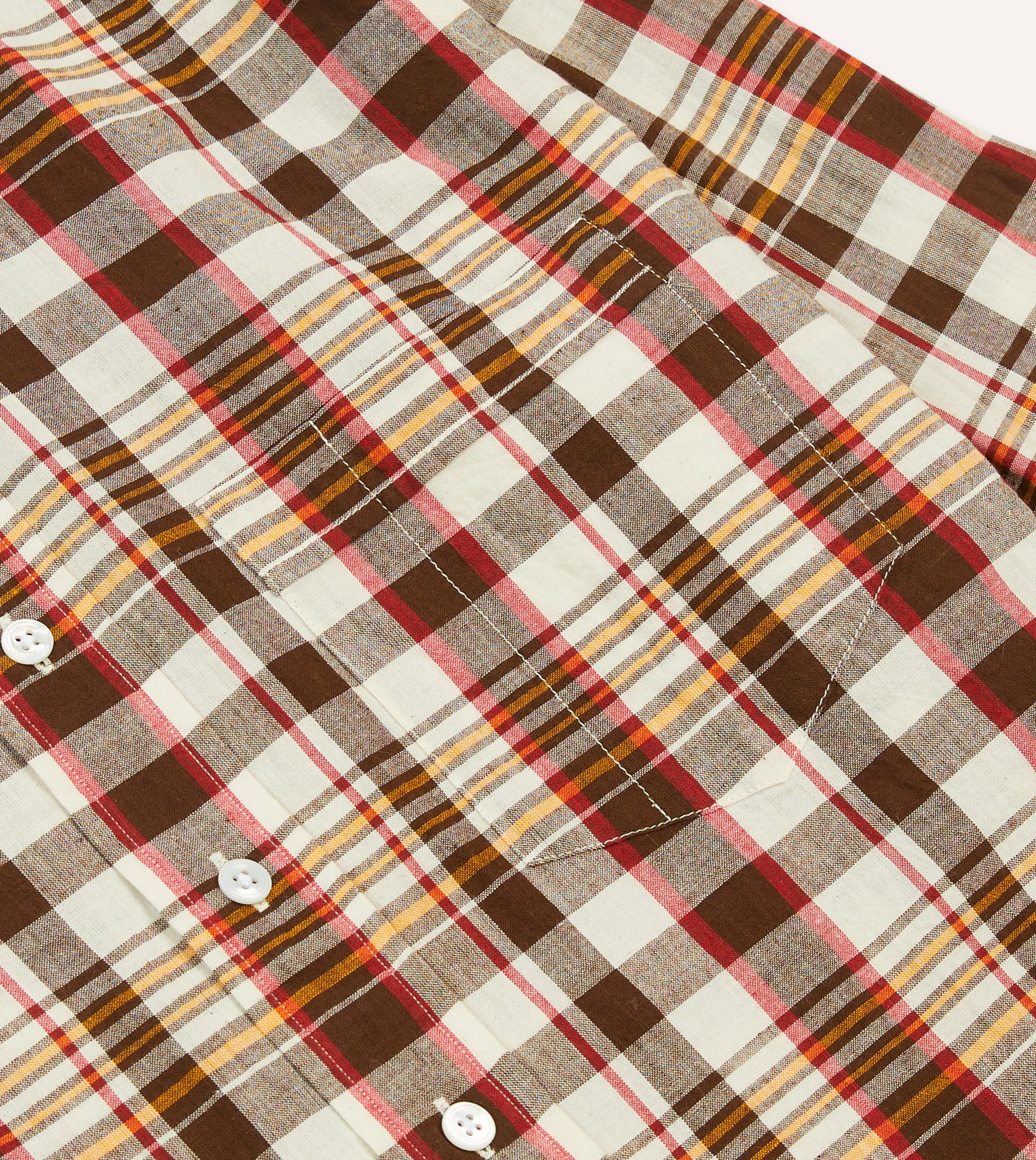 Brown and Red Madras Check Cotton Button-Down Shirt