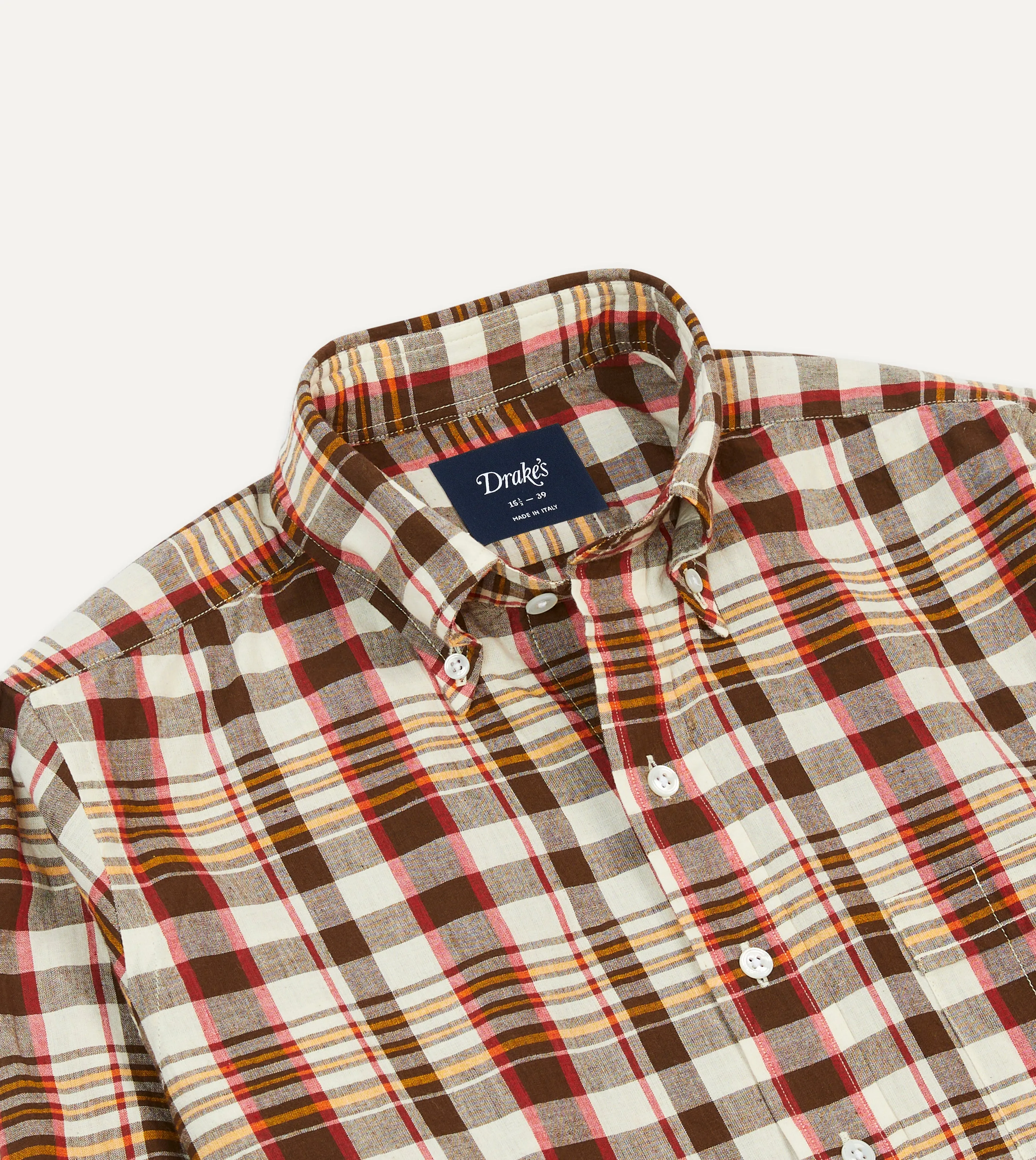 Brown and Red Madras Check Cotton Button-Down Shirt