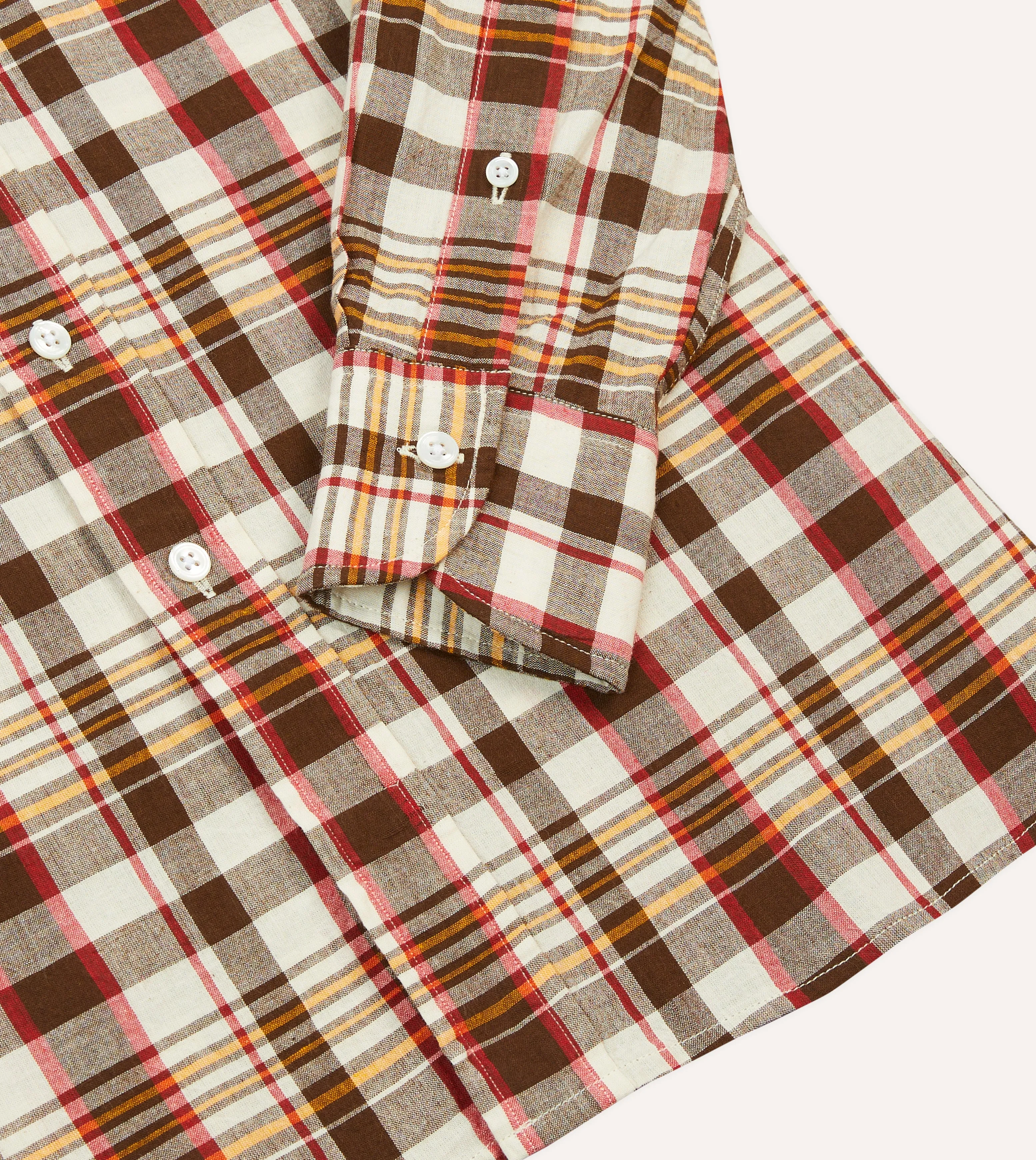 Brown and Red Madras Check Cotton Button-Down Shirt