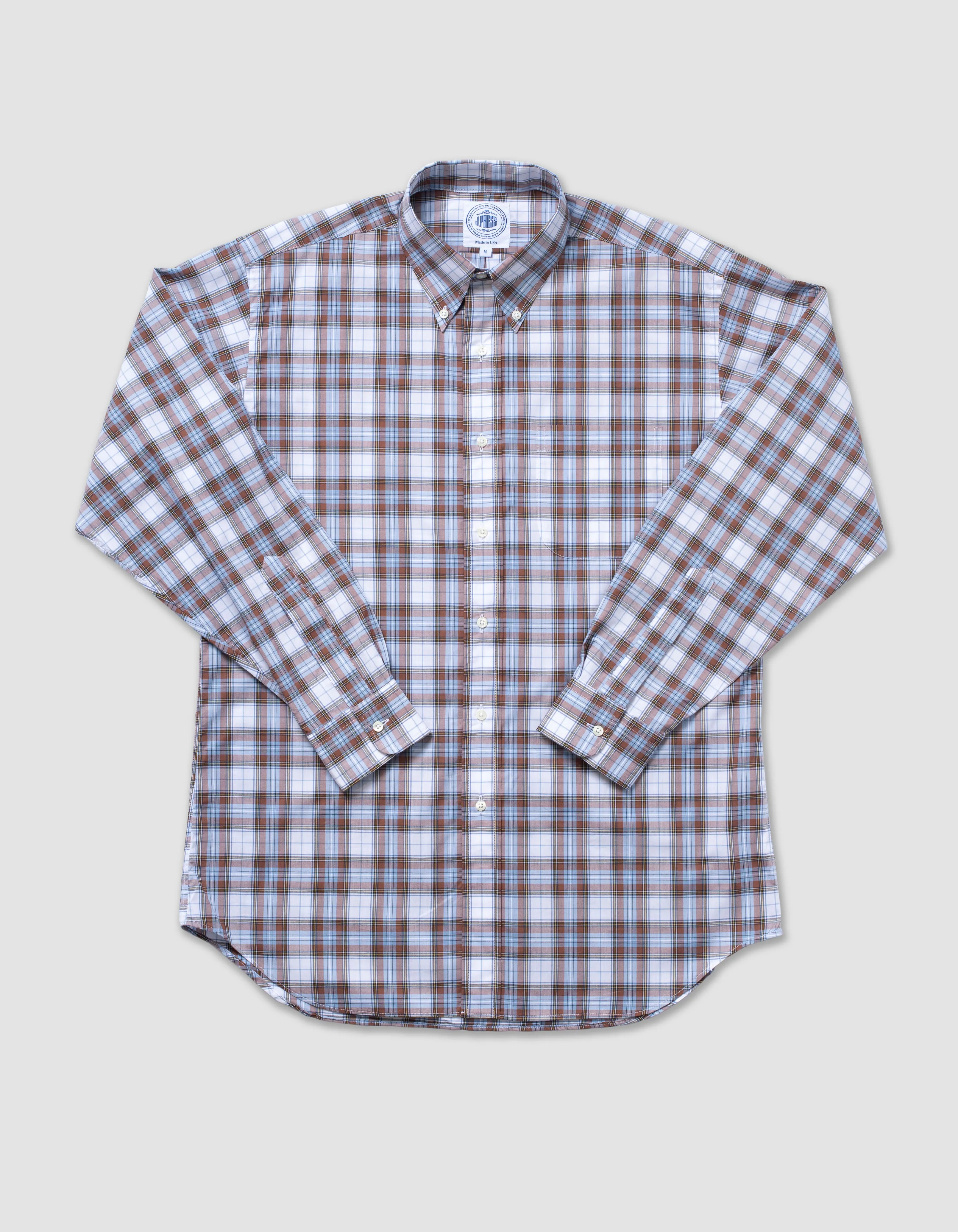BROWN/ LIGHT BLUE PLAID SHIRT