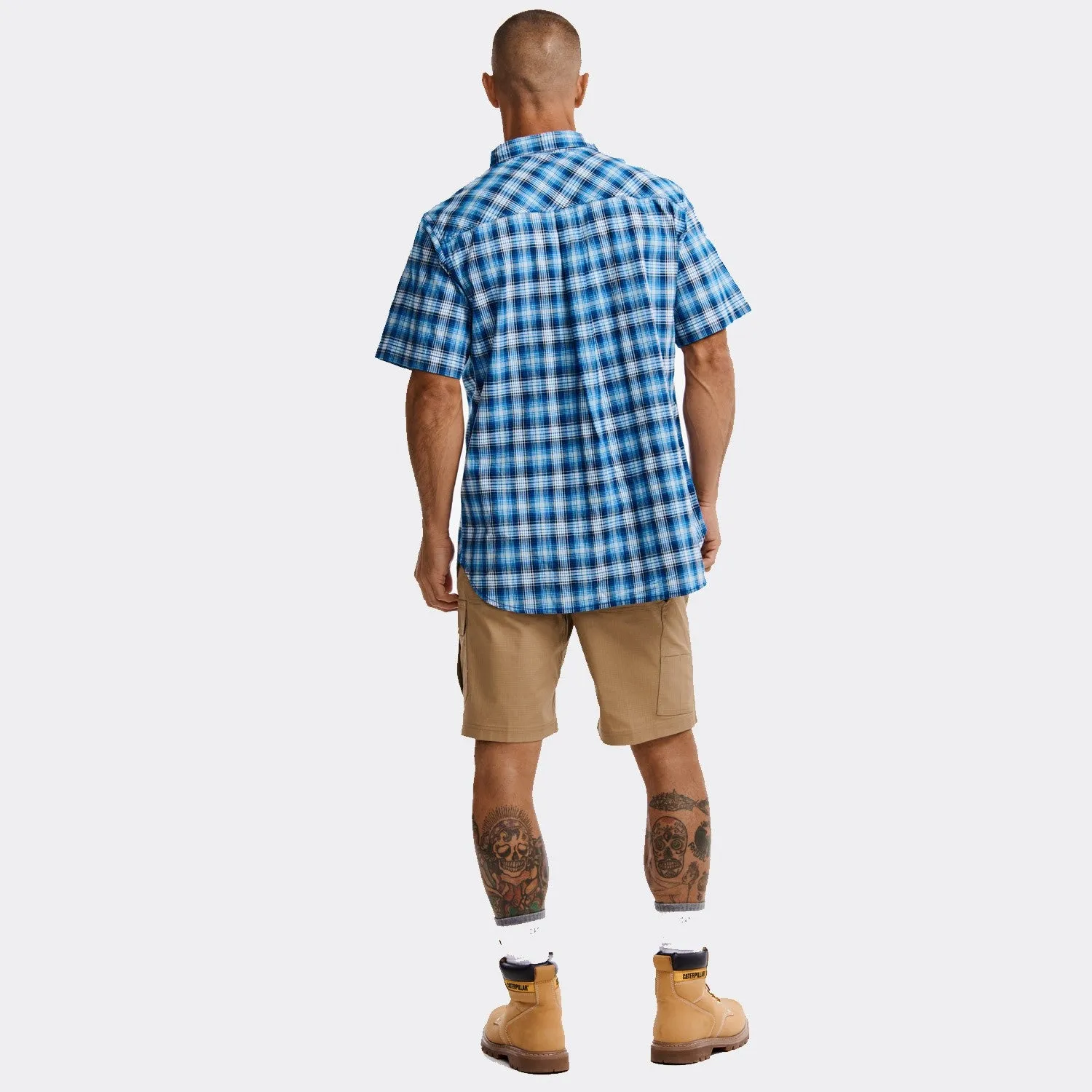 CAT Men's Plaid Button-Downp Short Sleeve Work Shirt
