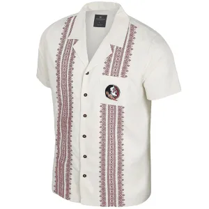 Colosseum Men's Seminole Logo Short Sleeve Embroidered Camp Shirt - Ivory