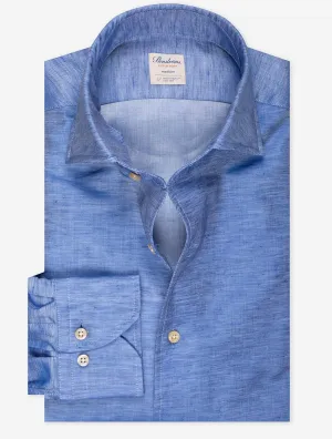 Cotton Linen Blend Fitted Shirt Blue