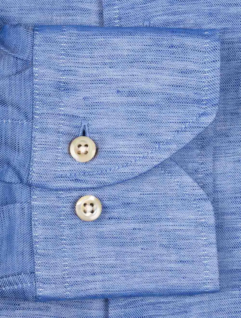 Cotton Linen Blend Fitted Shirt Blue