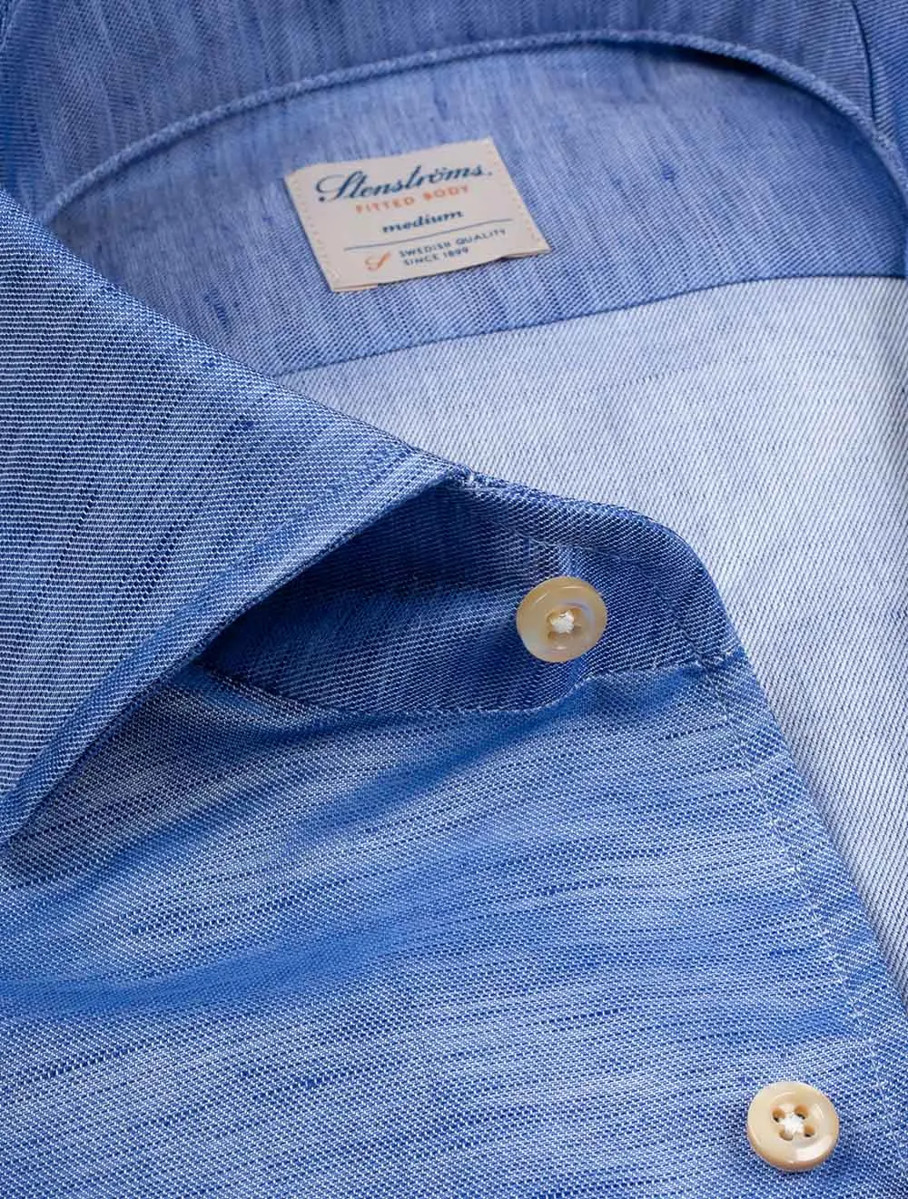 Cotton Linen Blend Fitted Shirt Blue