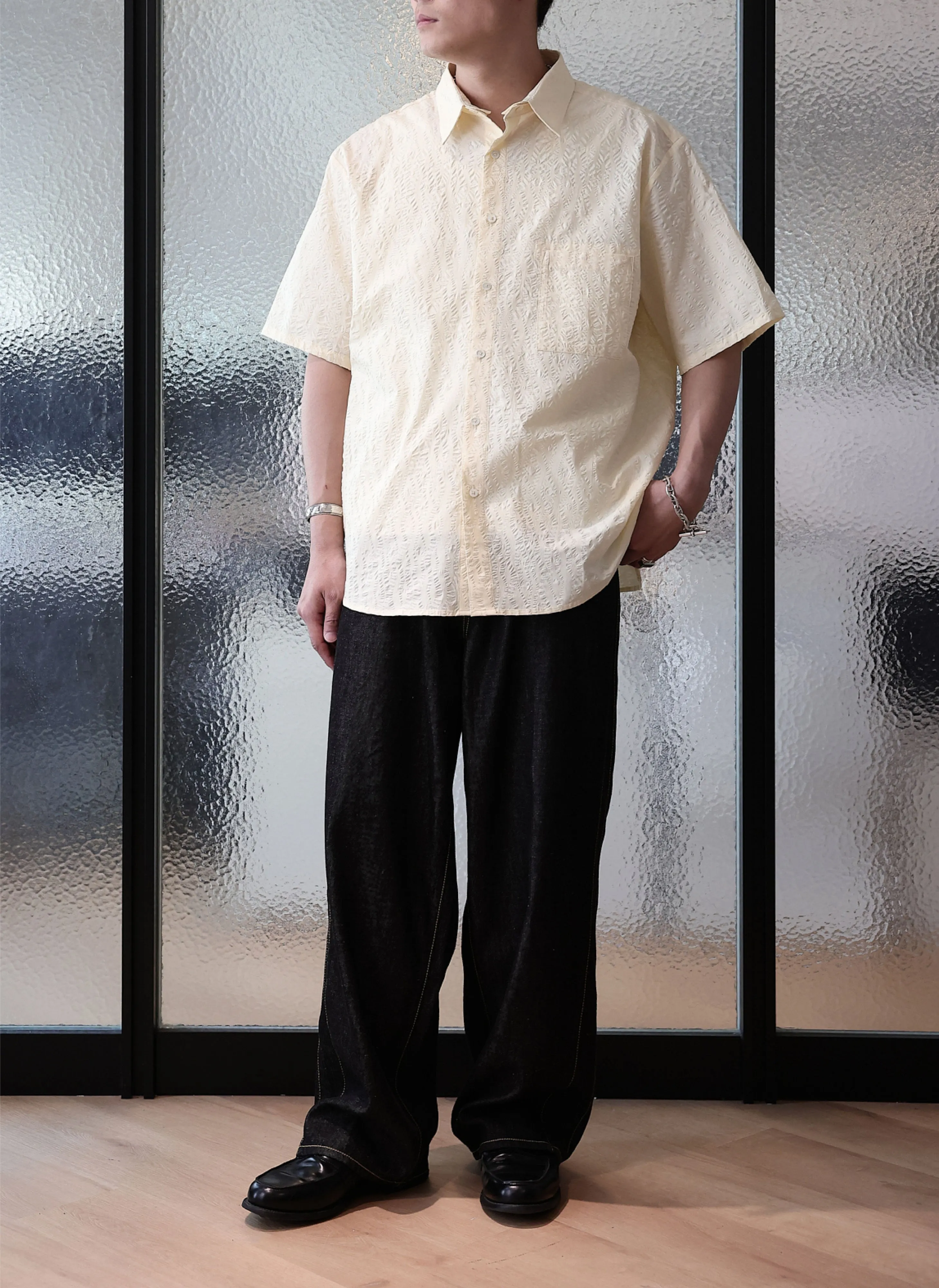 Cotton Seersucker Oversized Short Sleeves Shirt