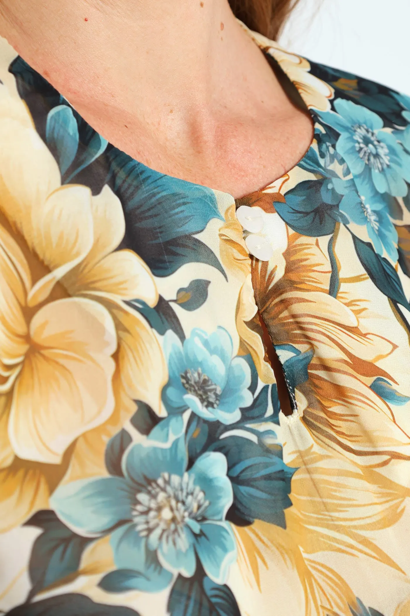 Double Button Keyhole Blouse - Teal
