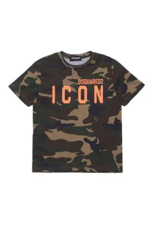 Dsquared2 Kids Logo Printed Camouflage Crewneck T-Shirt
