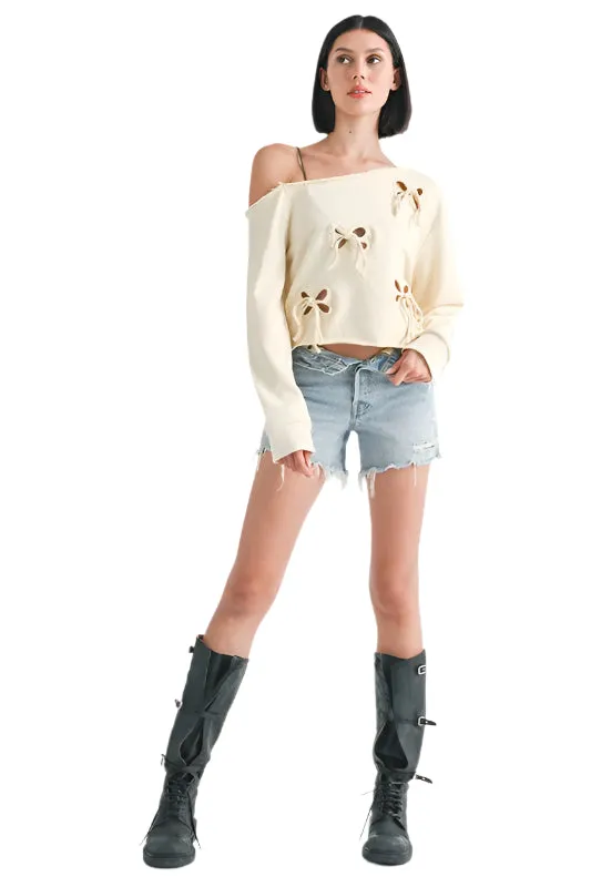 Emory Park ONE SHOULDER FRENCH TERRY SWEATSHIRT WITH CUTOUT DETAIL