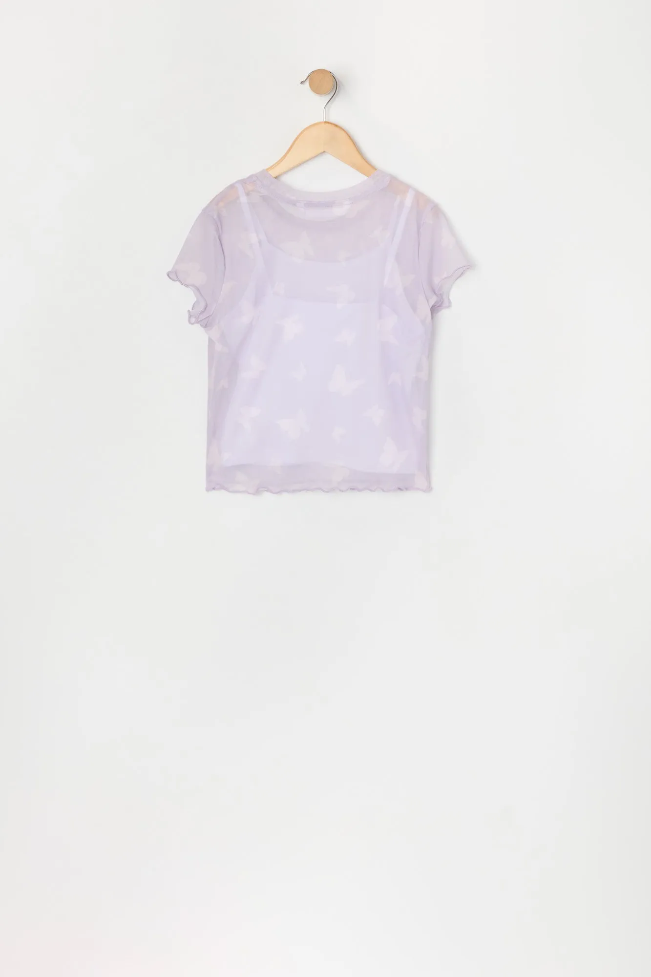 Ensemble deux pièces t-shirt et camisole en filet imprimé pour filles