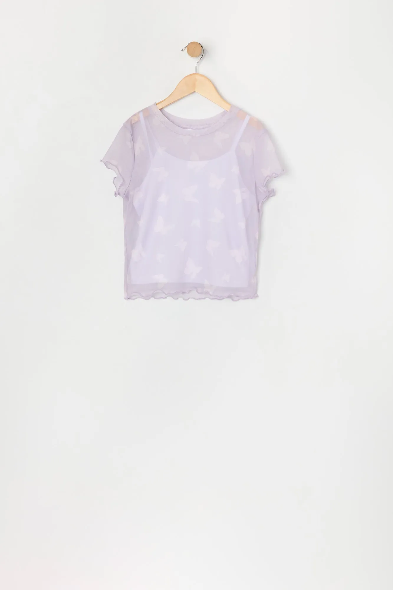 Ensemble deux pièces t-shirt et camisole en filet imprimé pour filles