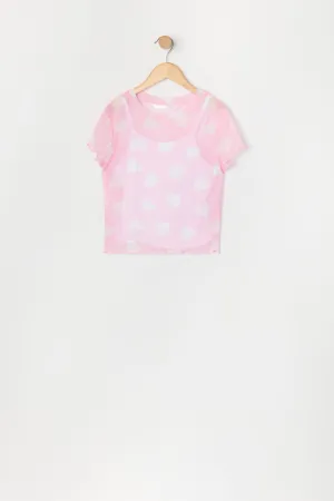 Ensemble deux pièces t-shirt et camisole en filet imprimé pour filles