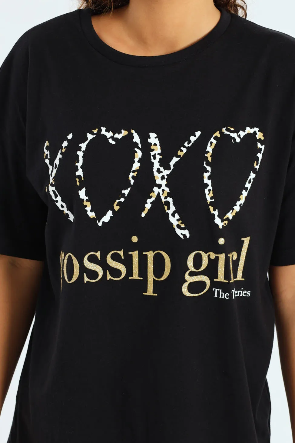 Girls Gossip Girl Oversized Tee - Black