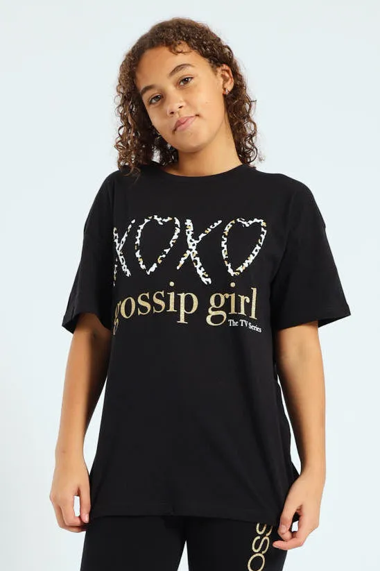 Girls Gossip Girl Oversized Tee - Black