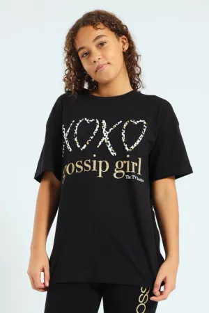 Girls Gossip Girl Oversized Tee - Black