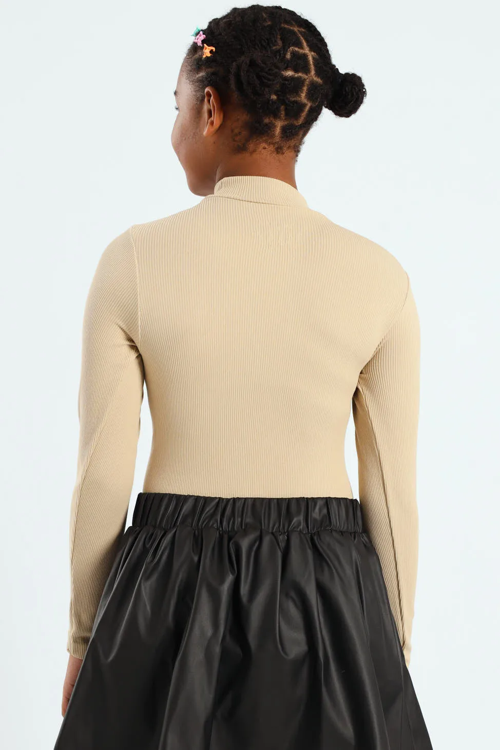 Girls Seamless Long Sleeve Bodysuit - Stone