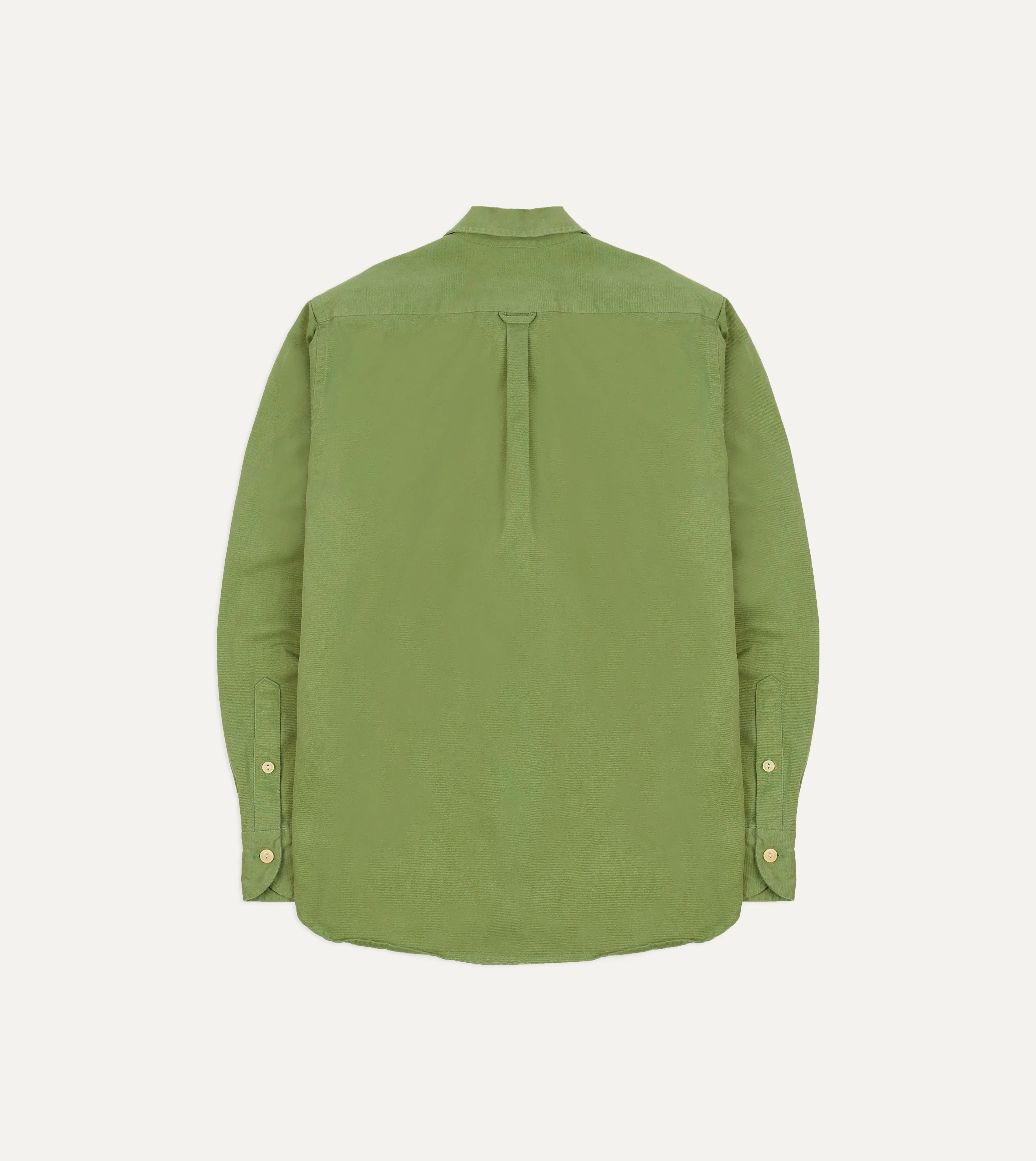 Green Brushed Cotton Twill Camp Collar Long Sleeve Shirt