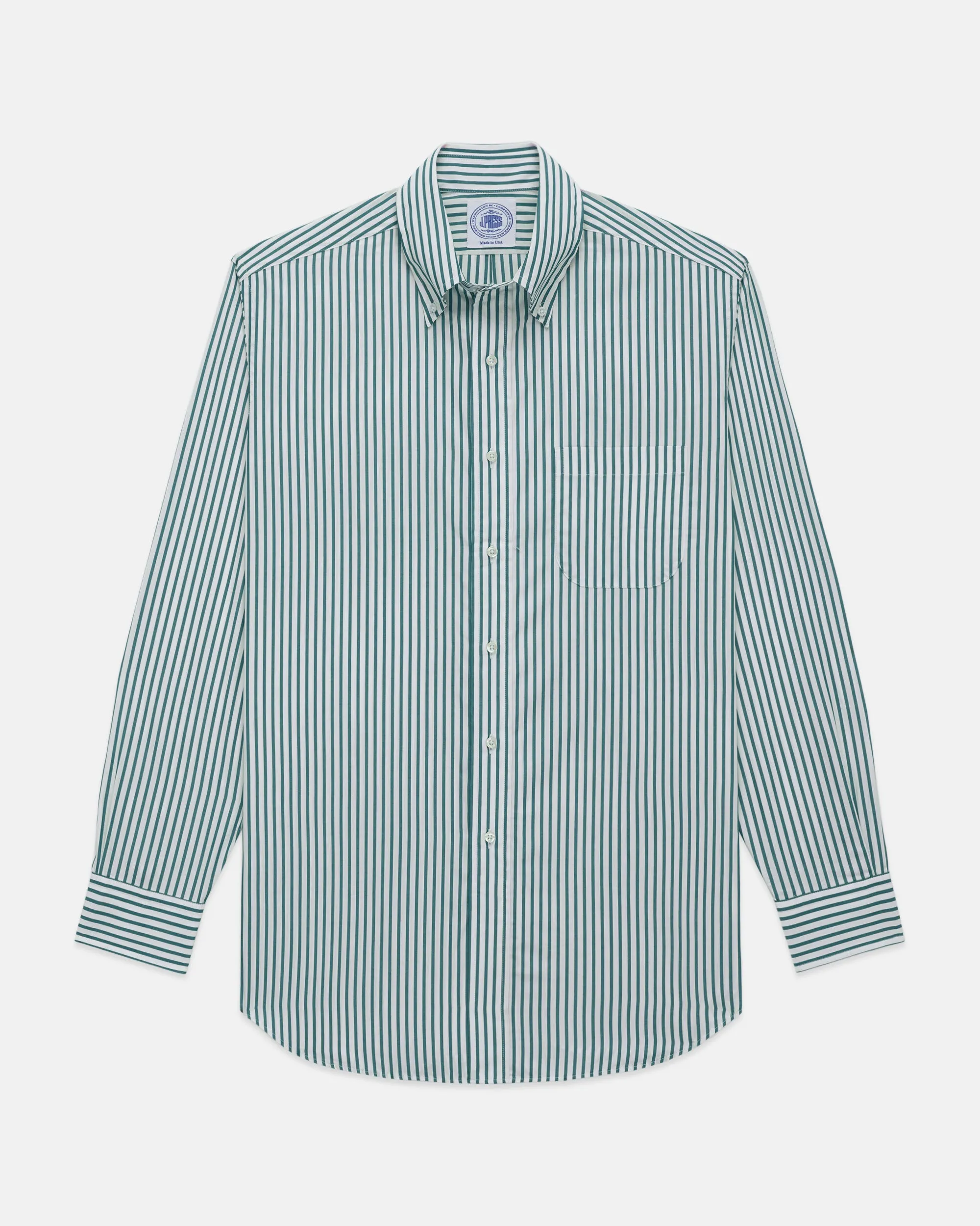 HUNTER GREEN BUTCHER STRIPE DRESS SHIRT