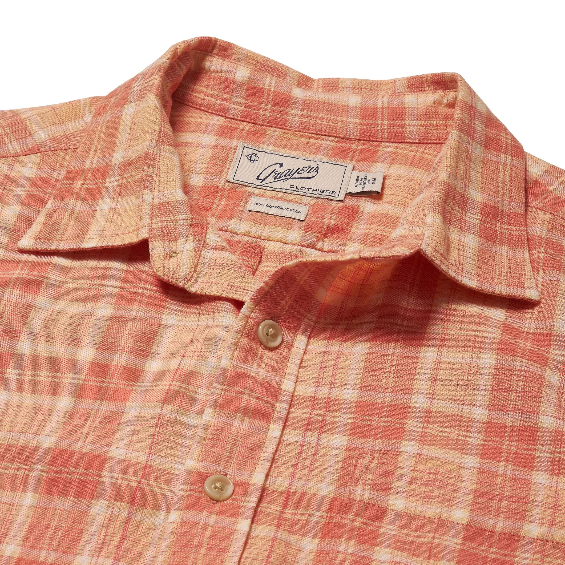 Light Weight Power Loom Short Sleeve Shirt - Auburn Cream Plaid