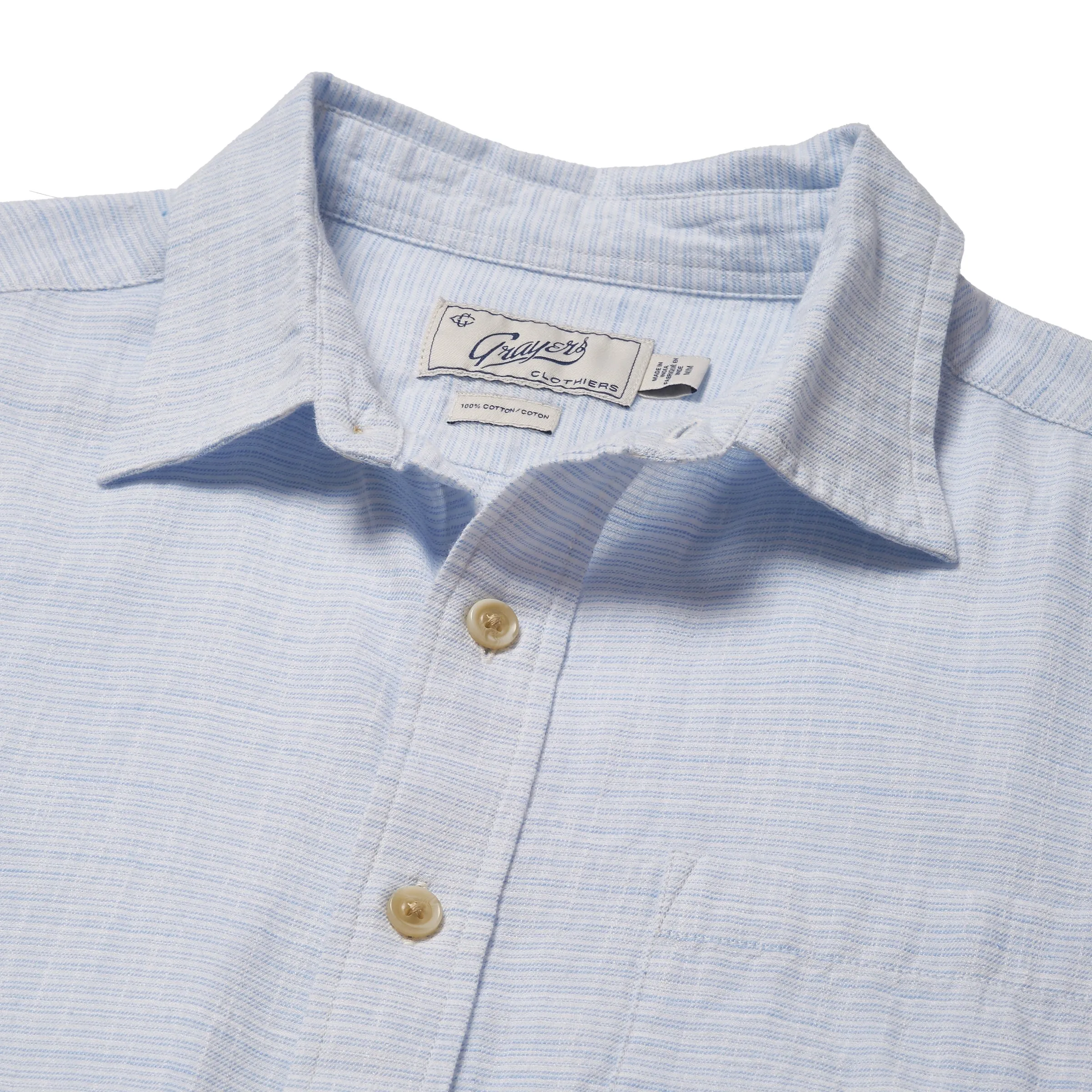 Light Weight Power Loom Short Sleeve Shirt - Blue Stripe