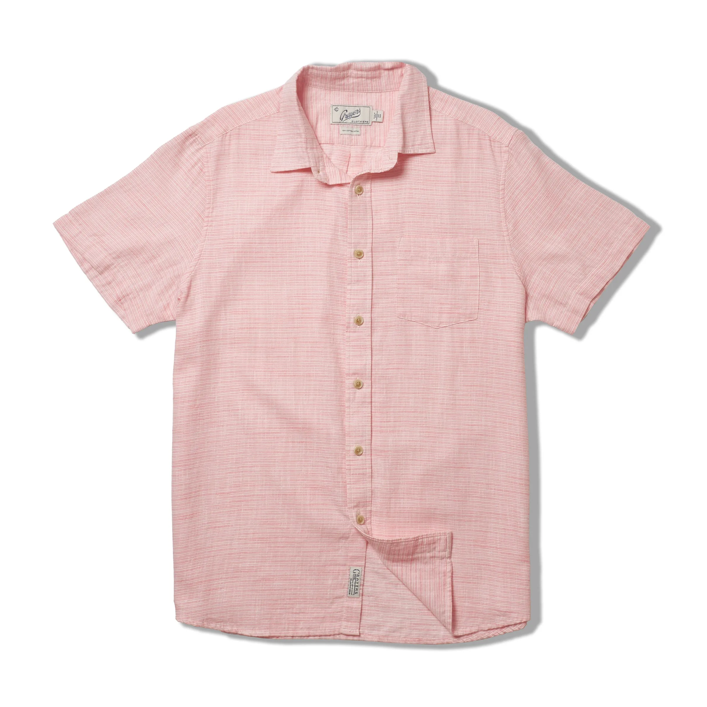 Light Weight Power Loom Short Sleeve Shirt - Red Stripe