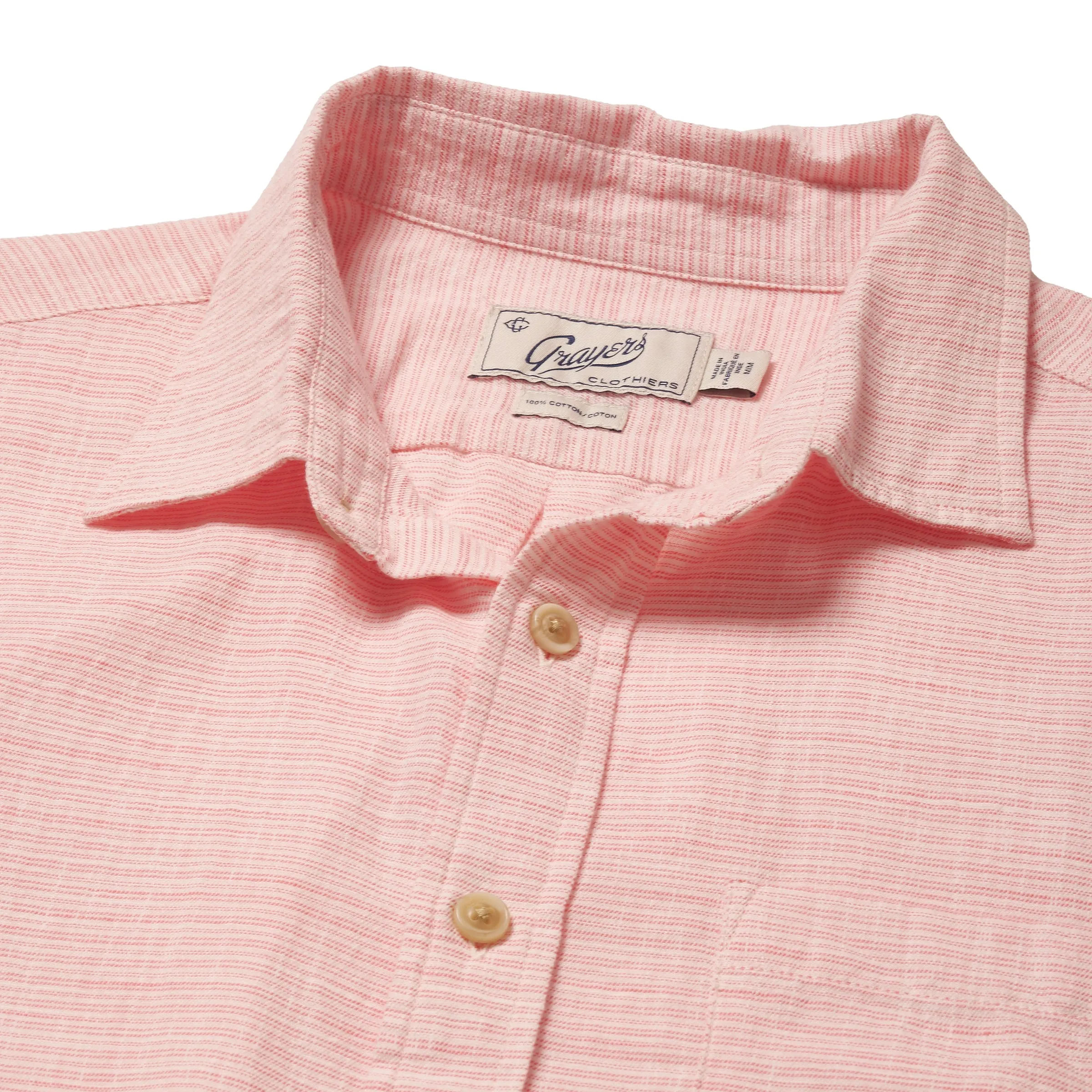Light Weight Power Loom Short Sleeve Shirt - Red Stripe