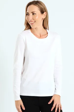 Long Sleeve Cotton Crew Top - White