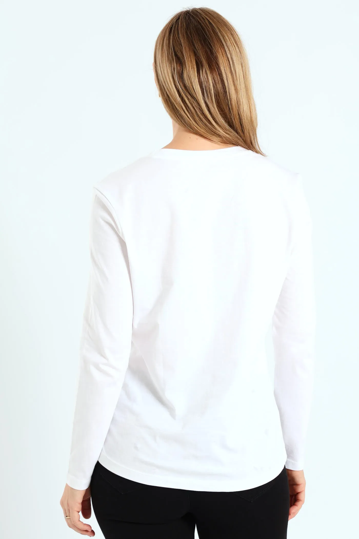 Long Sleeve Cotton Crew Top - White