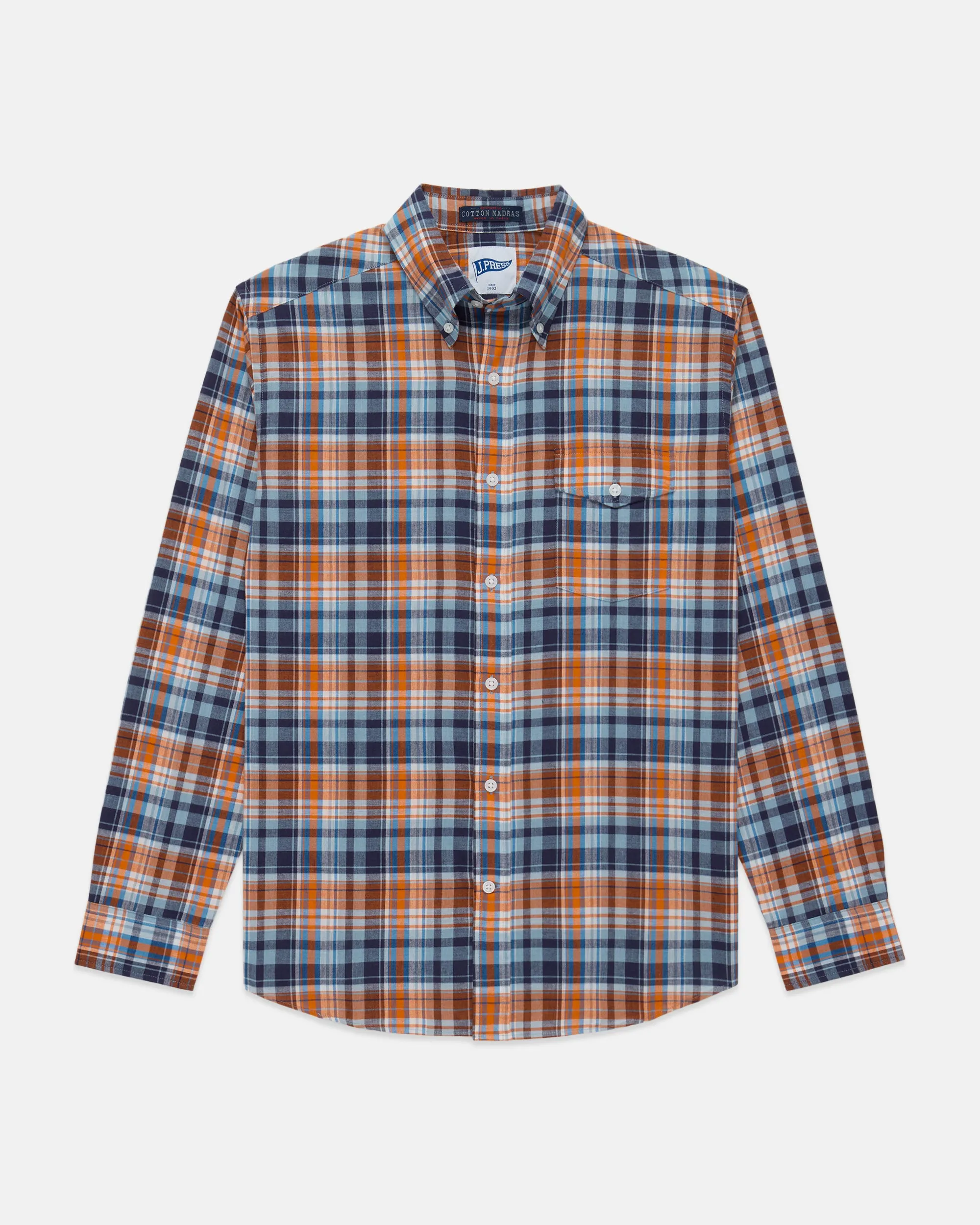 MADRAS LONG SLEEVE SHIRT - BLUE/ORANGE/WHITE