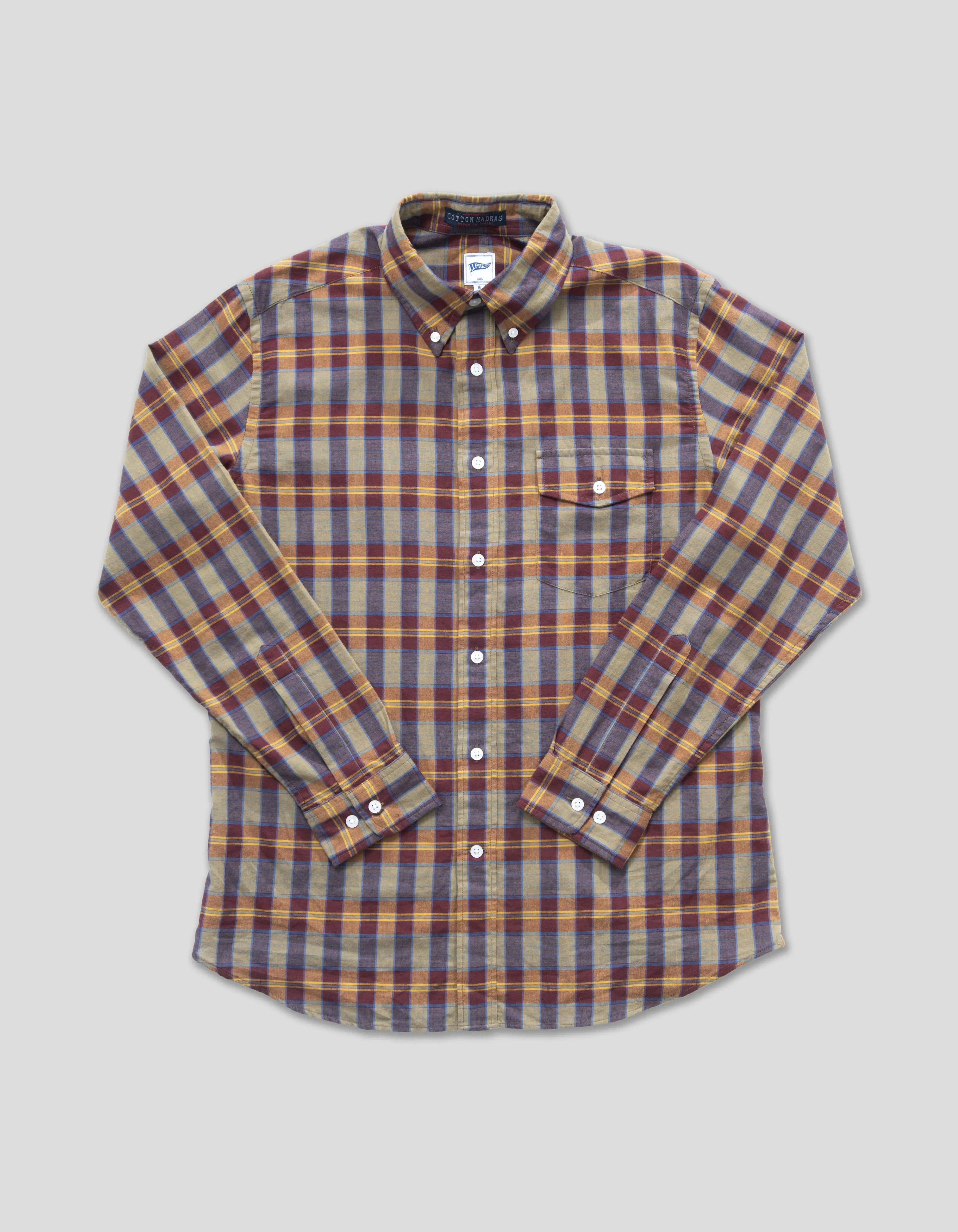 MADRAS LONG SLEEVE SHIRT - NAVY/BROWN
