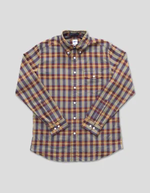 MADRAS LONG SLEEVE SHIRT - NAVY/BROWN
