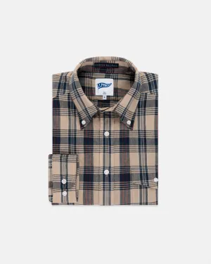 MADRAS LONG SLEEVE SHIRT - TAN/NAVY