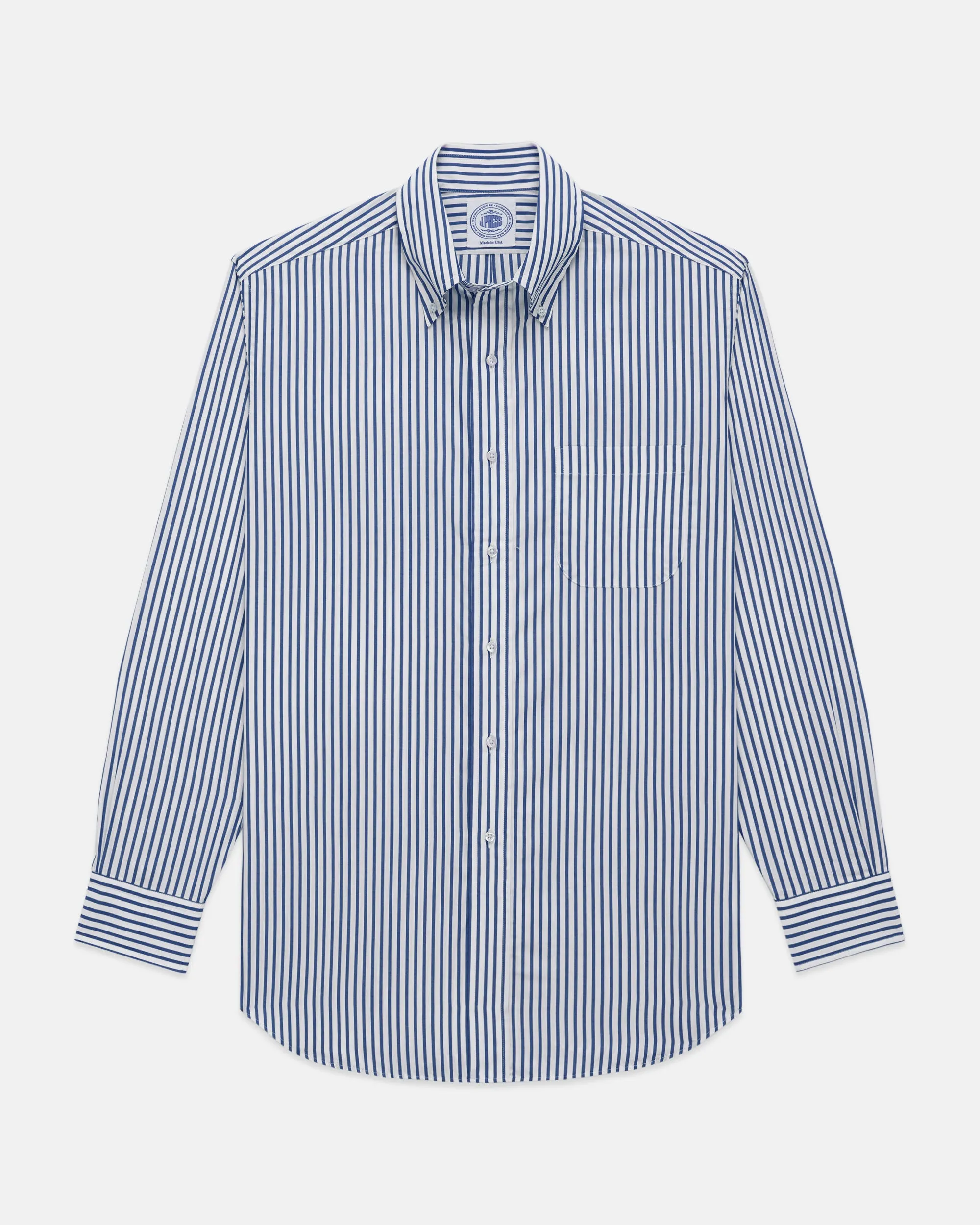 NAVY BUTCHER STRIPE DRESS SHIRT