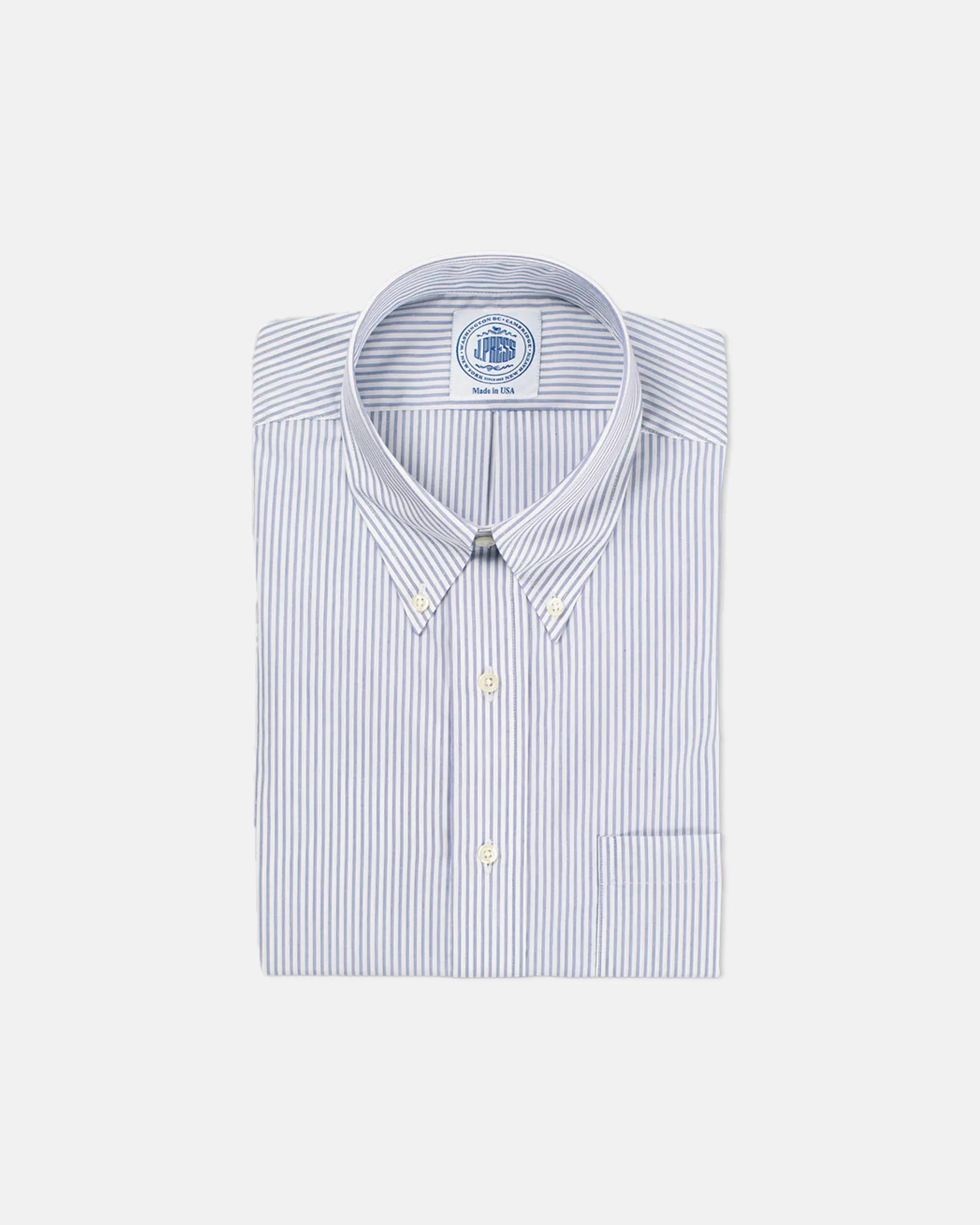 NAVY END ON END STRIPE DRESS SHIRT
