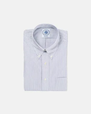NAVY END ON END STRIPE DRESS SHIRT