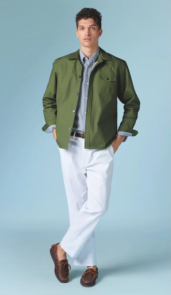 NAVY/WHITE BANKER STRIPE COTTON CHAMBRAY SHIRT