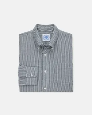 NAVY/WHITE BANKER STRIPE COTTON CHAMBRAY SHIRT